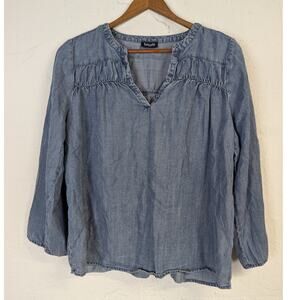 Splendid Chambray Popover Blouse Womens Small Blue Western Boho Festival Cowgirl